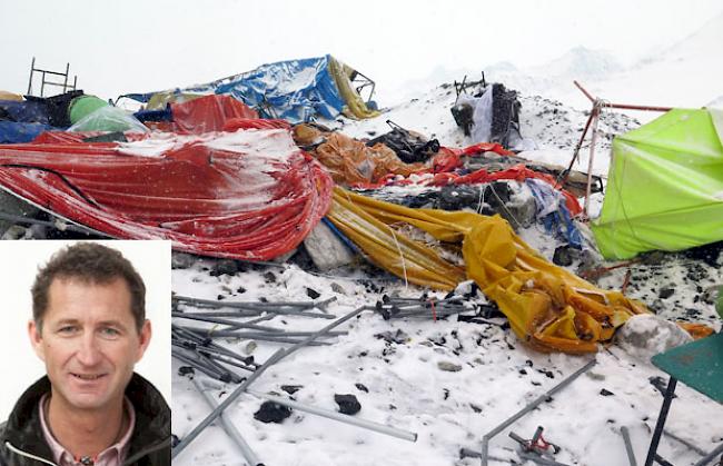 Das zerstörte Everest Base Camp, wie es Tscherrig nach seinem Eintreffen kurz nach dem Erdbeben vorfand.