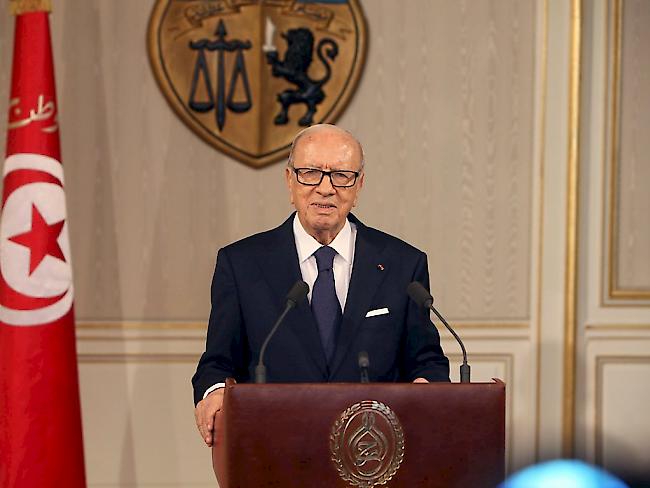 Der tunesische Präsident Beji Caid Essebsi während seiner Fernsehansprache