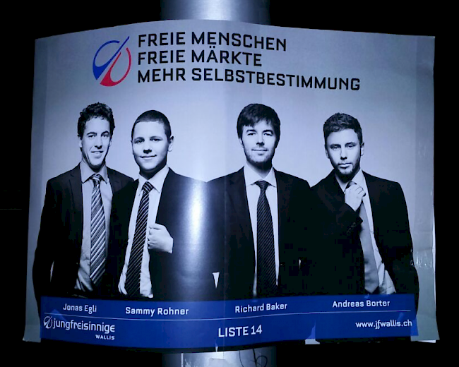 Die vier Kandidaten der Oberwalliser Jungfreisinnigen für die Nationalratswahlen am 18. Oktober.