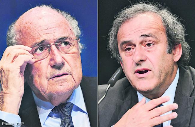Donnerstag, 8. Oktober 2015: FIFA-Chef Sepp Blatter (links) und UEFA-Präsident Michel Platini müssen gehen - die Fifa-Ethikkommission suspendiert beide für neunzig Tage. 