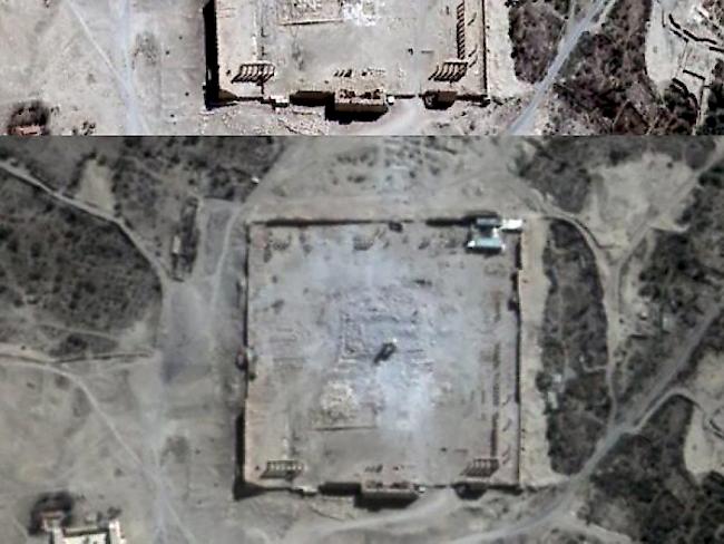 Eine UNO-Organisation veröffentlichte am Montag Satelliten-Bilder der Antikenstadt Palmyra in Syrien. Sie bestätigen: Der weltberühmte Baal steht nicht mehr.