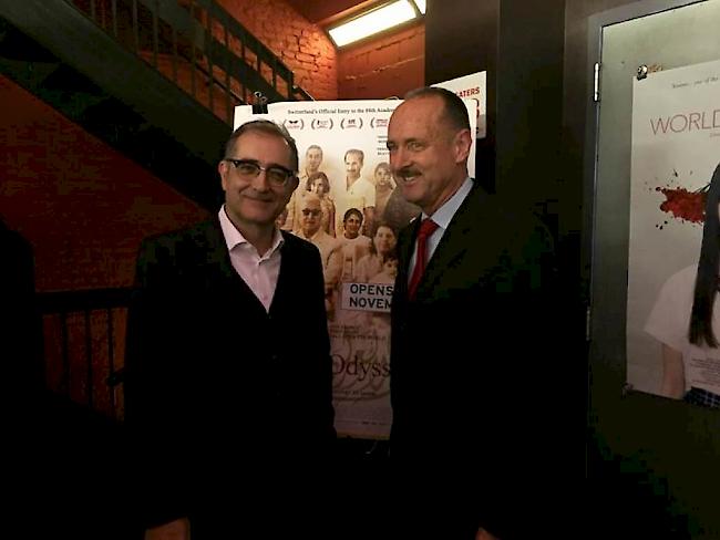 Regisseur Samir (links) und der Schweizer Generalkonsul Andre Schaller bei der Vorstellung von "Iraqi Odyssey" in New York.
