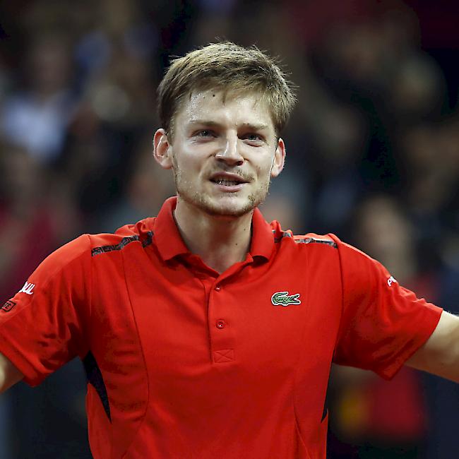 Belgiens David Goffin freut sich über den hart erkämpften ersten Punkt im Davis-Cup-Final gegen Grossbritannien