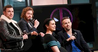 Ed Skrein, T.J. Miller, Morena Baccarin und Ryan Reynolds (von links) äussern sich in New York über ihren Film "Deadpool" (Archiv)