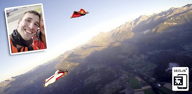 Gleiten wie ein Flughörnchen: Daniel Kalbermatter beim Wingsuit-Fliegen.