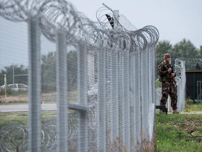 Ein ungarischer Soldat bewacht den neu befestigtem Grenzzaun an der Grenze nach Serbien. Der Zaun soll vor allem Flüchtlinge davon abhalten nach Ungarn zu kommen. Am 2. Oktober findet in Ungarn ein Referendum zur Verteilung von Flüchtlingen in der EU statt.