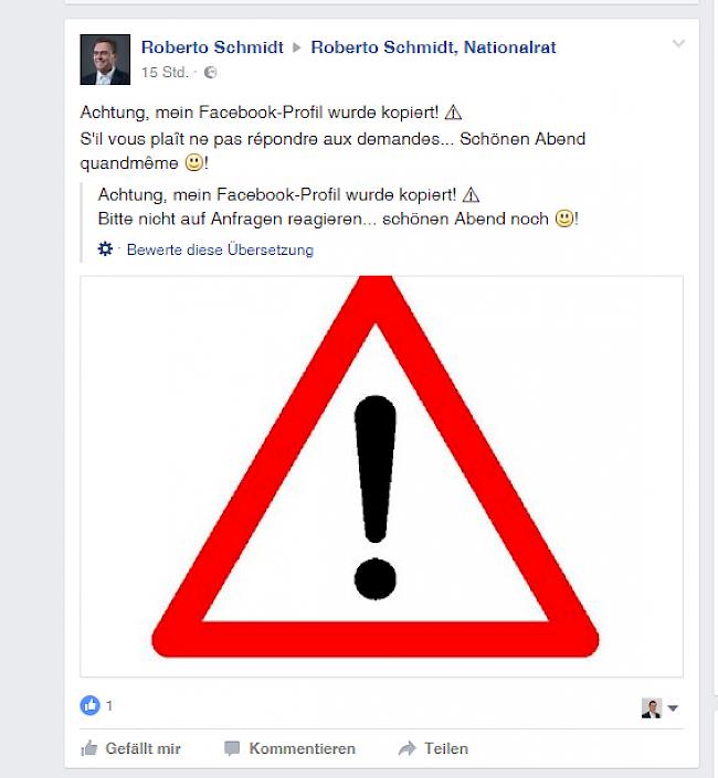 Roberto Schmidt informierte seine Facebook-Freunde über den Hack.