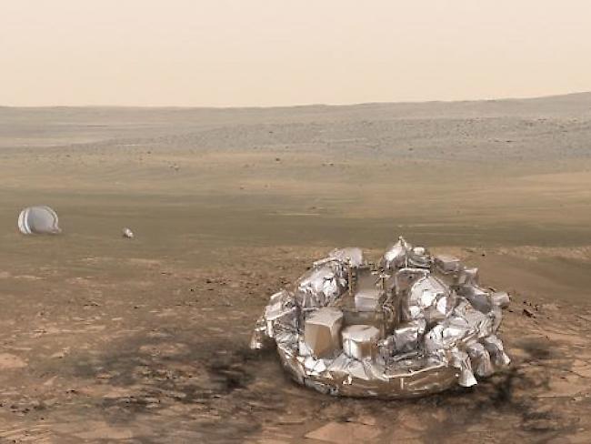 Ob das Mars-Landemodul "Schiaparelli" das Aufsetzen auf der Oberfläche unbeschadet überstanden hat, ist noch unklar. (Illustration)