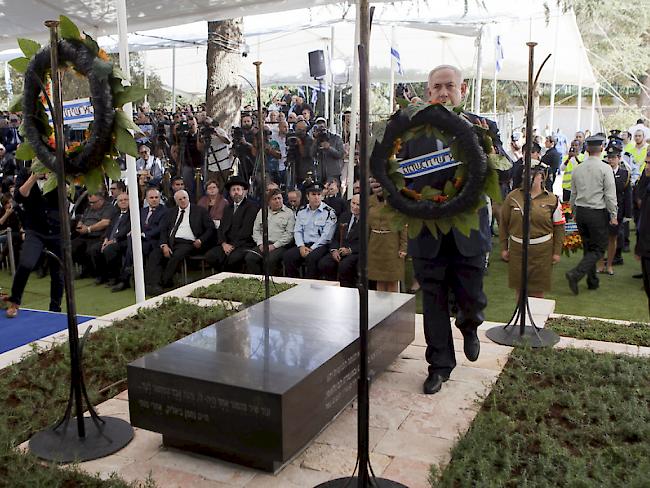 Israels Regierungschef Benjamin Netanjahu während der Zeremonie auf dem Jerusalemer Herzlberg