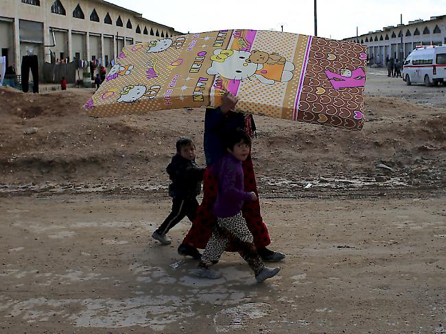Von Kämpfen in Aleppo vertriebene Kinder mit ihrer Mutter (Archiv)