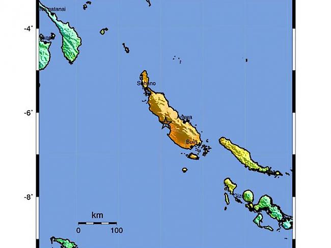Eine Karte der US-Geologiebehörde zeigt die vom Erdbeben betroffene Bougainville Island in Papua-Neuguinea.