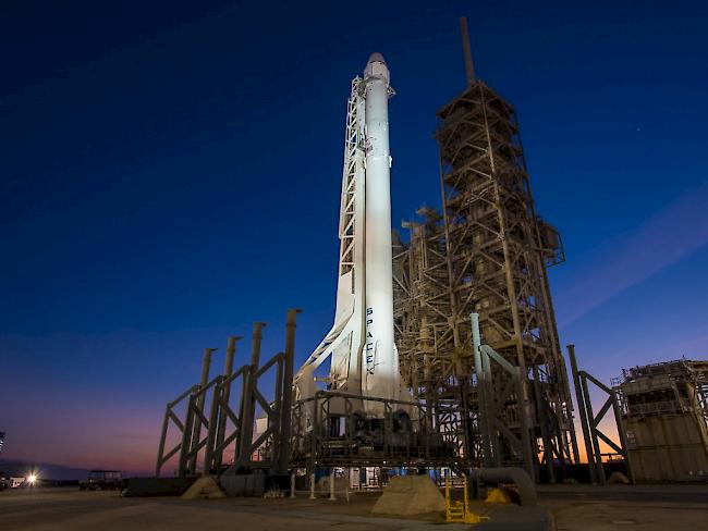 Die "Falcon 9"-Trägerrakete kurz vor dem Start - der dann wegen technischen Problemen auf Sonntag verschoben wurde.