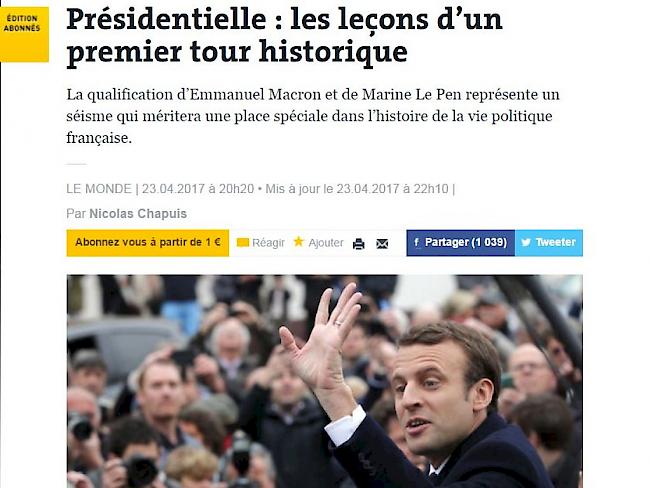 Die französische Zeitung "Le Monde" spricht nach der Wahl von einer Ruptur. (Screenshot)