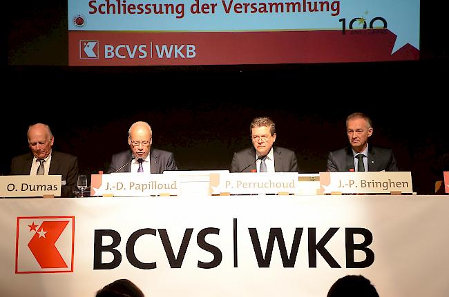 Von links: Olivier Dumas, abtretender Sekretär, Jean-Daniel Papilloud, Präsident, Stephan Imboden, Vizepräsident, und Jean-Pierre Bringhen, abtretender Vizepräsident.