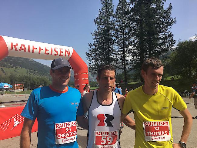 Podest Halbmarathon: Christoph Schnider, der neue Streckenrekordhalter Romeo Imhof und Thomas Schilter (von links).