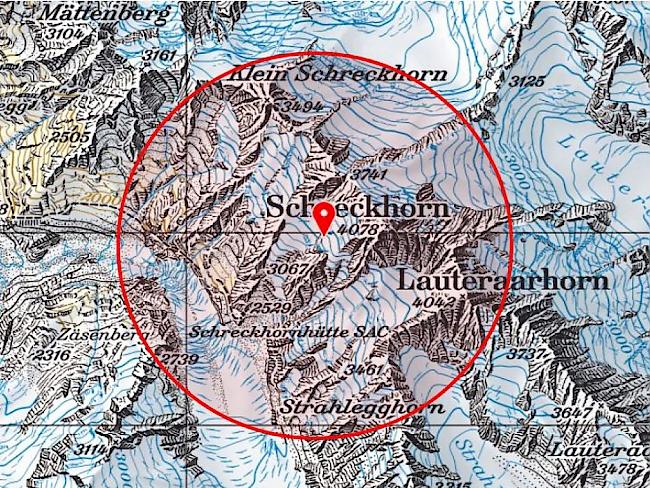 Nach dem Absturz eines PC-7-Propellerflugzeugs in den Berner Alpen hat die Schweizer Armee am Schreckhorn eine Sperrzone für Berggänger eingerichtet. (Bild Schweizer Armee)