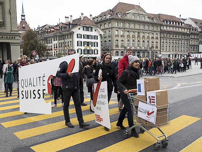 Hilfswerke, Menschenrechts- und Umweltorganisationen bei der Einreichung der Konzernverantwortungsinitiative. Die Rechtskommission des Ständerates will einen indirekten Gegenvorschlag dazu erarbeiten. (Archivbild)