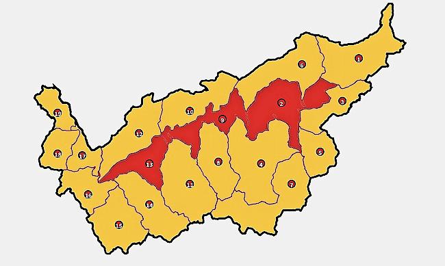 Aktuelle Gefahrenkarte. Im Wallis herrscht derzeit teils grosse Waldbrandgefahr.Foto zvg