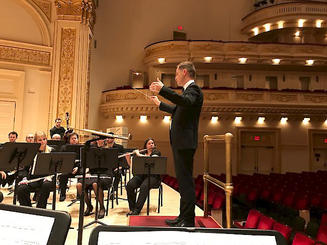 Beim Proben. Das Oberwalliser Blasorchester spielte am Dienstag in der New Yorker Carnegie Hall.