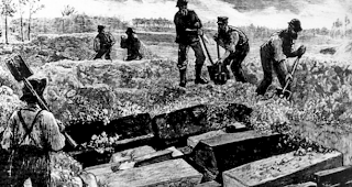 Um Ansteckungen zu vermeiden, begr&auml;bt man die Toten ausserhalb der Siedlungen, als die Cholera das Wallis erreicht
und die Friedh&ouml;fe &uuml;berlastet sind.