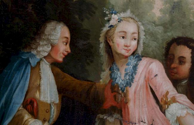 «Tartuffe» (Detail), Komödie von Molière, 1766 von J. Rabiato für den Salon von Ignace A. P. de Courten gemalt