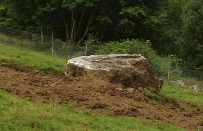 Der Gesteinsblock, welcher sich am Mittwoch oberhalb des Weilers Biffig löste. Durch den nassen Boden wurde der Brocken abgebremst.