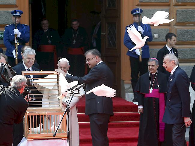 Papst Franziskus lässt in Sarajevo Friedenstauben frei