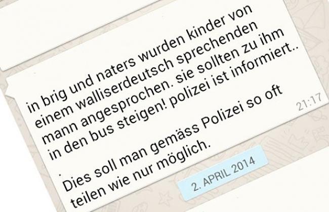 Aktuell kursiert eine WhatsApp-Meldung in Brig und Naters.