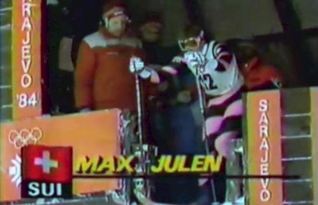 Max Julen auf dem Weg zu Riesenslalom-Gold im Jahr 1984.