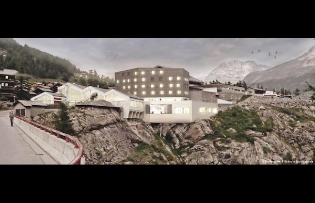 Die Aussenansicht der Jugendherberge Aqua Allalin in Saas-Fee.