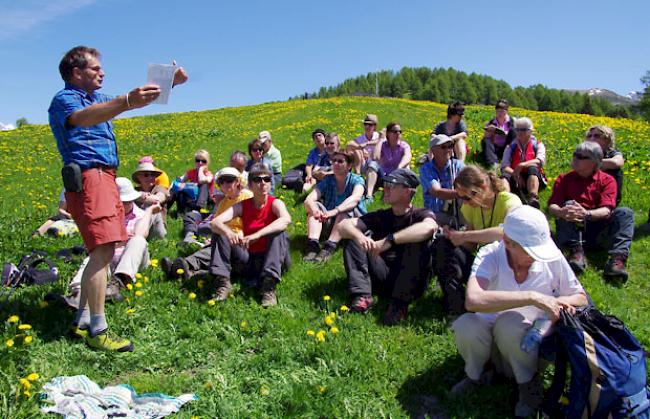 Geologe und Bergführer Jürg Meyer bringt den Zuhörern die Geologie des Binntals näher.