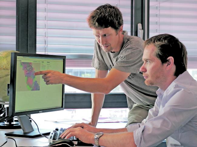 Qualität. Dr. Henning Müller und Dr. Manfredo Atzori (Institut Wirtschaftsinformatik  –  HES-SO Valais-Wallis) arbeiten an Analysesoftware für histopathologische Bilder.  