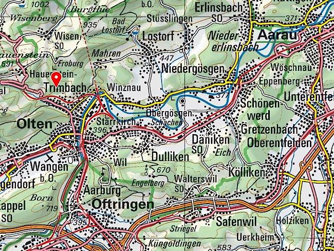 In Trimbach SO wurden der Vater und seine beiden Töchter am Samstag zuletzt gesehen (Karte: Swisstopo).
