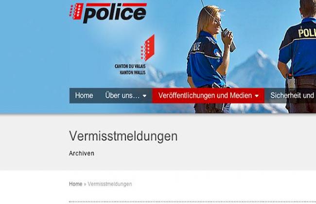 Auf der Internetseite der Walliser Kantonspolizei sind Vermisstmeldungen einsehbar. 