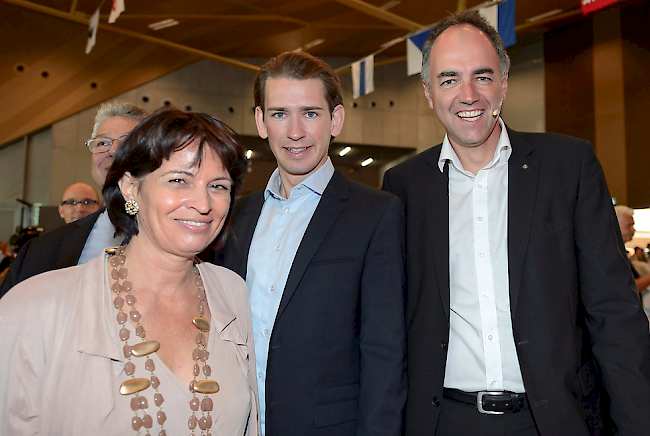 Bundesrätin Doris Leuthard mit dem österreichischen Aussenminister Kurz und Christophe Darbellay.