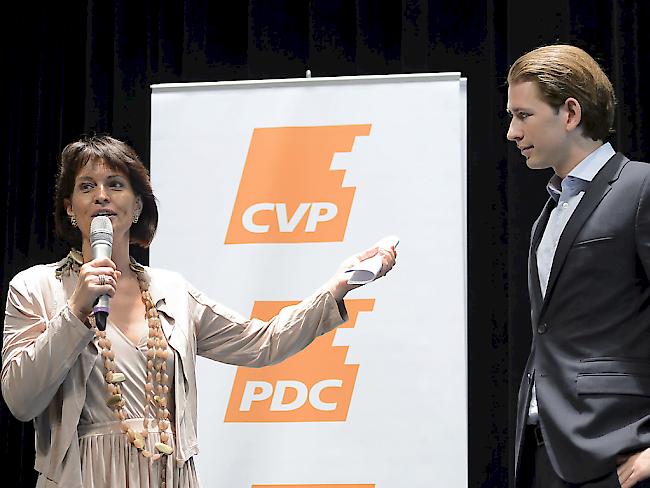Bundesrätin Doris Leuthard war am Sommerparteitag der CVP voll des Lobes für den österreichischen Aussenminister Sebastian Kurz.