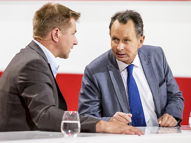 Für den Vorschlag von SVP-Präsident Toni Brunner (links) hat FDP-Präsident Philipp Müller kein Gehör. (Archiv)