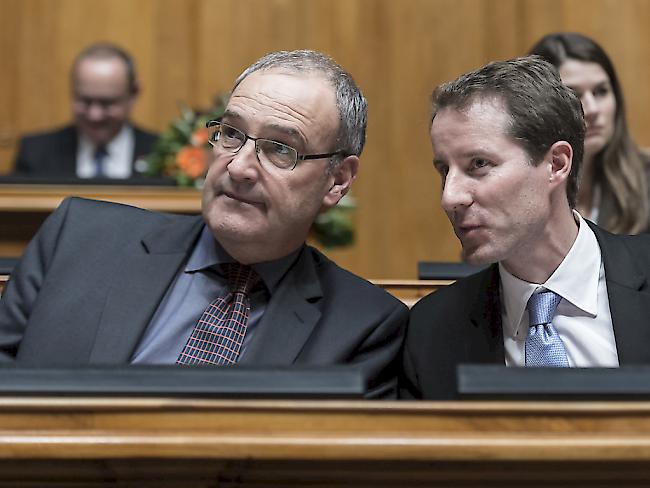 SVP-Bundesratskandidaten Thomas Aeschi (rechts) und Guy Parmelin (Archiv)