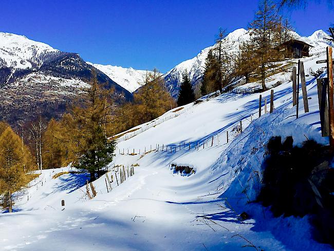 Winterliches Wallis vor blauem Himmel