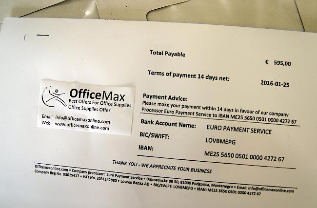 Falsch-Rechnung. Versuche der Firma OfficeMax, für nicht erbrachte Leistungen von Firmen in der Schweiz Geld zu ergaunern, sind seit Ende 2015 bekannt.