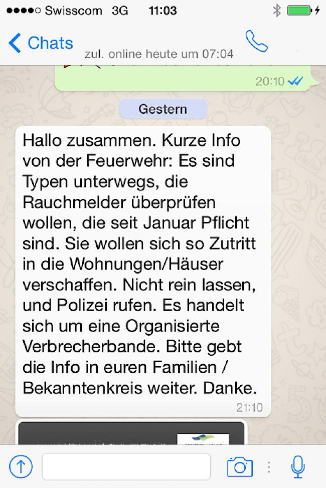 Diese WhatsApp-Nachricht verbreitete sich in den vergangenen Tagen rasend schnell im Oberwallis.