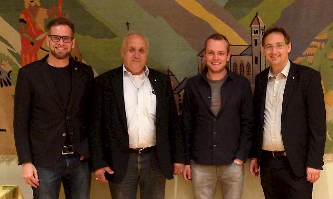 Die Referenten der CSPO: Diego Furrer, Grossratssuppleant und Gemeinderatskandidat Visp, Alex Schwestermann, Parteipräsident, Christian Anthamatten, Präsident jCSPO, Thomas Egger, Direktor SAB