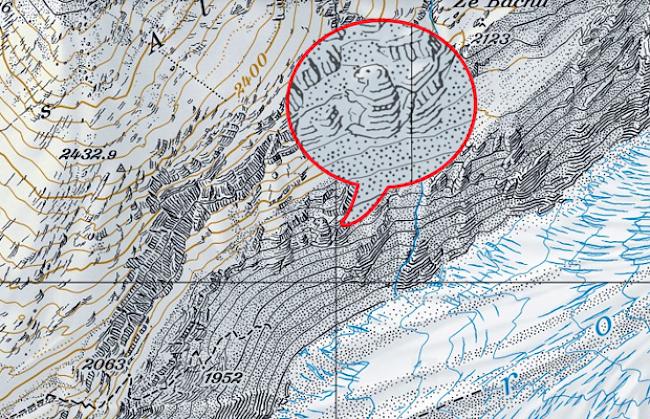 Kartografen-Humor: Nördlich des unteren Aletschgletschers hat sich ein