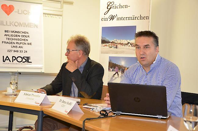 Adrian Dennler, VR-Präsident der TUG Grächen AG (links), und Berno Stoffel, CEO der TUG Grächen AG, wollen durch gezielte Investitionen die Destination Grächen in einem hart umkämpften Wettbewerbsumfeld nachhaltig und erfolgreich positionieren.