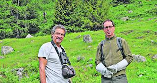 Reptilienspezialisten. Die Biologen Max D&auml;hler und Remo Wenger untersuchten das Vorkommen von Schlangen im Landschaftspark Binntal. 