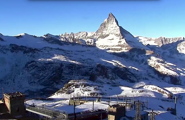 Aktuelles Webcam-Bild. Blick vom Gornergrat in Richtung Matterhorn.