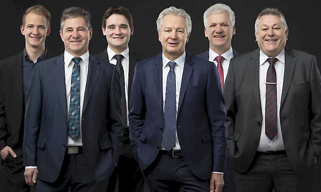 Die Nominierten der CVP Leuk: (v. links n. rechts) Samuel Kellenberger, Sandro Steiner, Marcel Zenhäusern, Martin Lötscher, Benno Meichtry und Urs Kuonen.