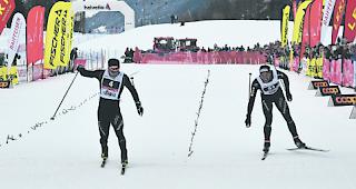 Fotofinish. Drei Zehntel betrug der Vorsprung von J&ouml;ri Kindschi (links) gegen&uuml;ber Martin J&auml;ger auf der Ziellinie. Die beiden Freunde dominierten das Gommerlauf-Wochenende.  