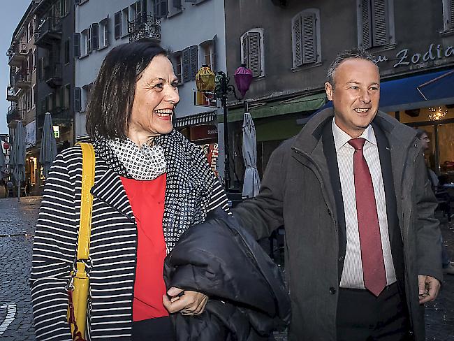 Die SP setzt auf ein Zweiterticket: Regierungsrätin Esther Waeber-Kalbermatten und Stephane Rossini treten am 19. März zum zweiten Wahlgang der Walliser Regierungsratswahlen an (KEYSTONE/Olivier Maire)