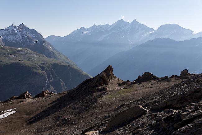 Unglück in den Walliser Bergen. Alphubel, Täschhorn und Dom (im Hintergrund, von rechts gesehen).
